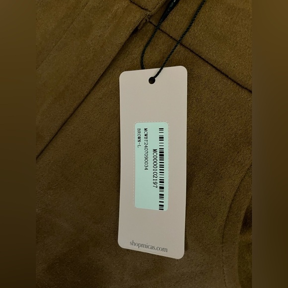 NWT MICAS Women’s Brown Faux Suede Fringe Wide Leg Pants Size Large Pockets - Picture 4 of 11